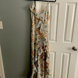 Emerson Satin Floral Ruffle Maxi Dress - Sage
